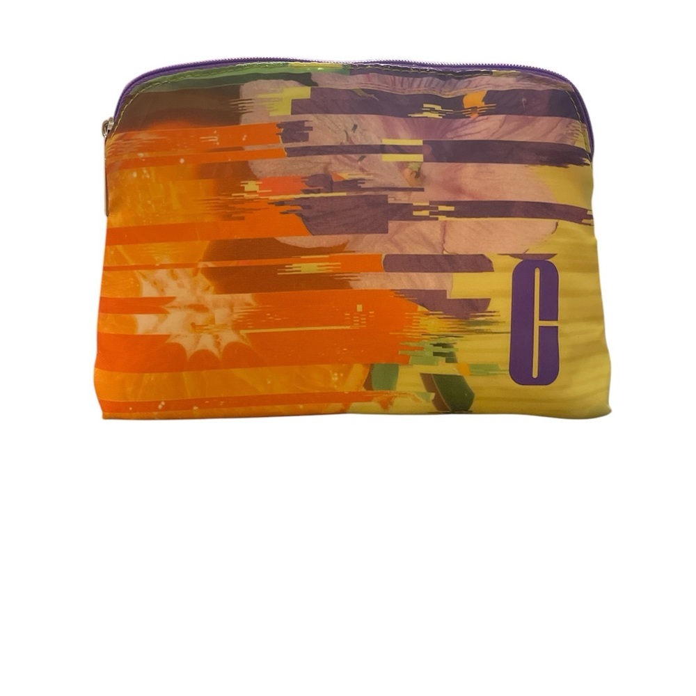 Clinique Neon Abstract Glitch Art Cosmetic Bag Orange Purple Pouch